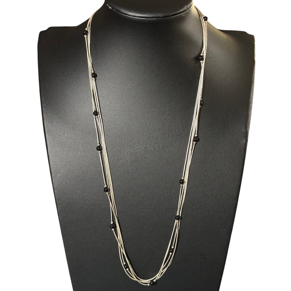 Carolyn Pollack Sterling Silver Black Onyx Multi Strand Liquid Silver Necklace